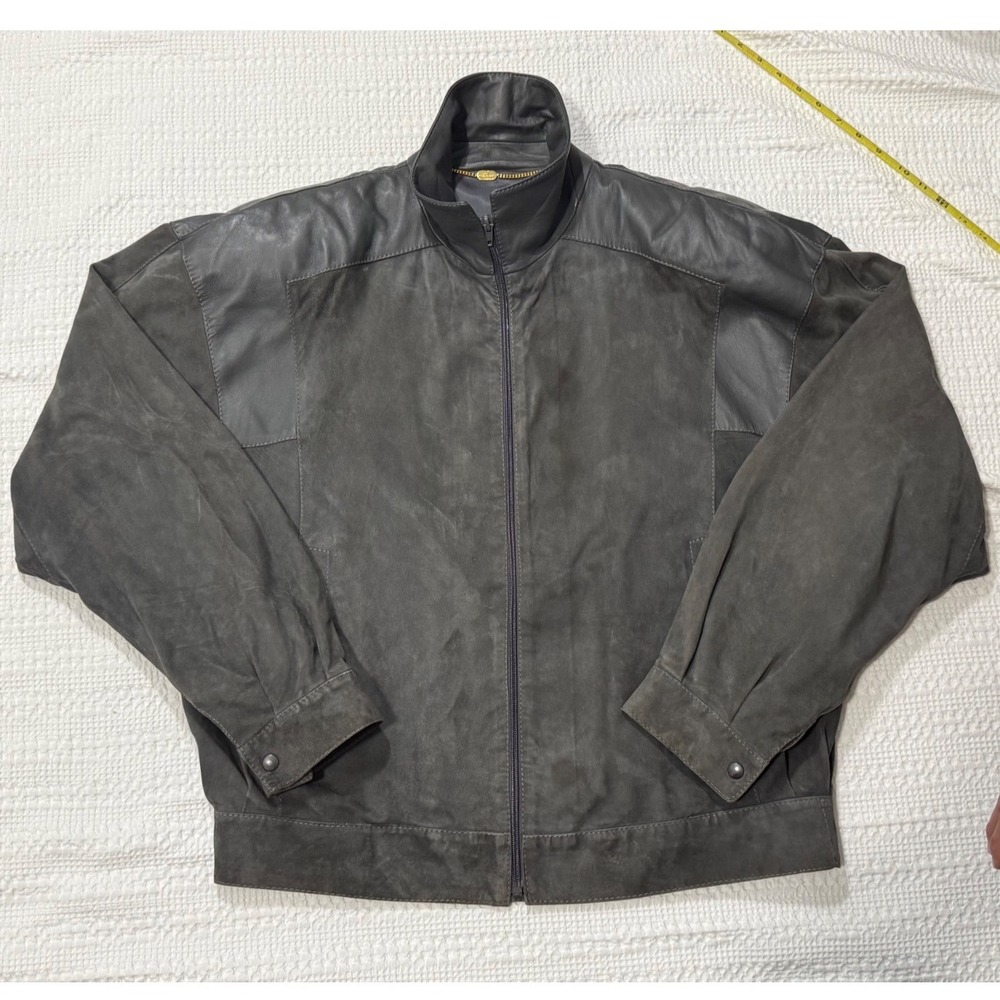 Jeanne Pierre Pascal Paris Mens Suede Leather Bomber Jacket Grey Size 54